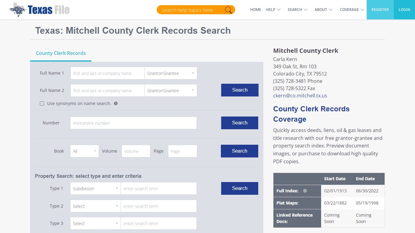 Mitchell County Clerk Records Search | TexasFile